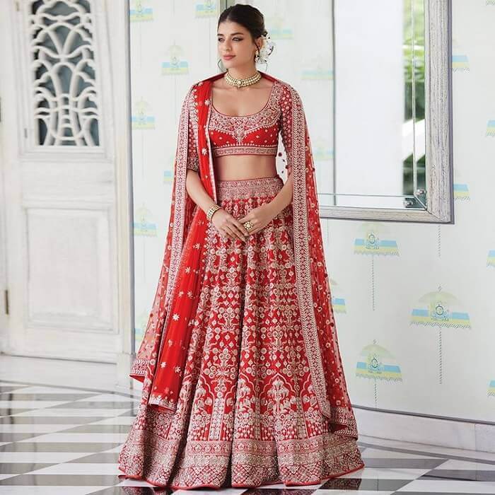 Jharoka Floral Red Lehenga