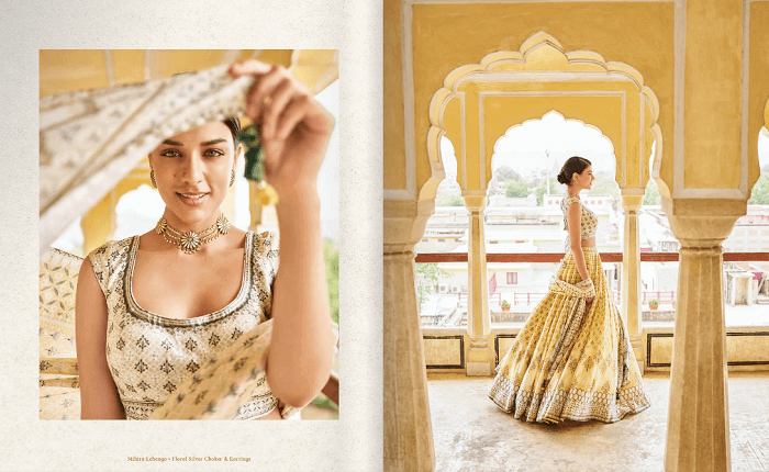 Lemon Yellow Lehenga With Off White Blouse And Sap Green Embroidery