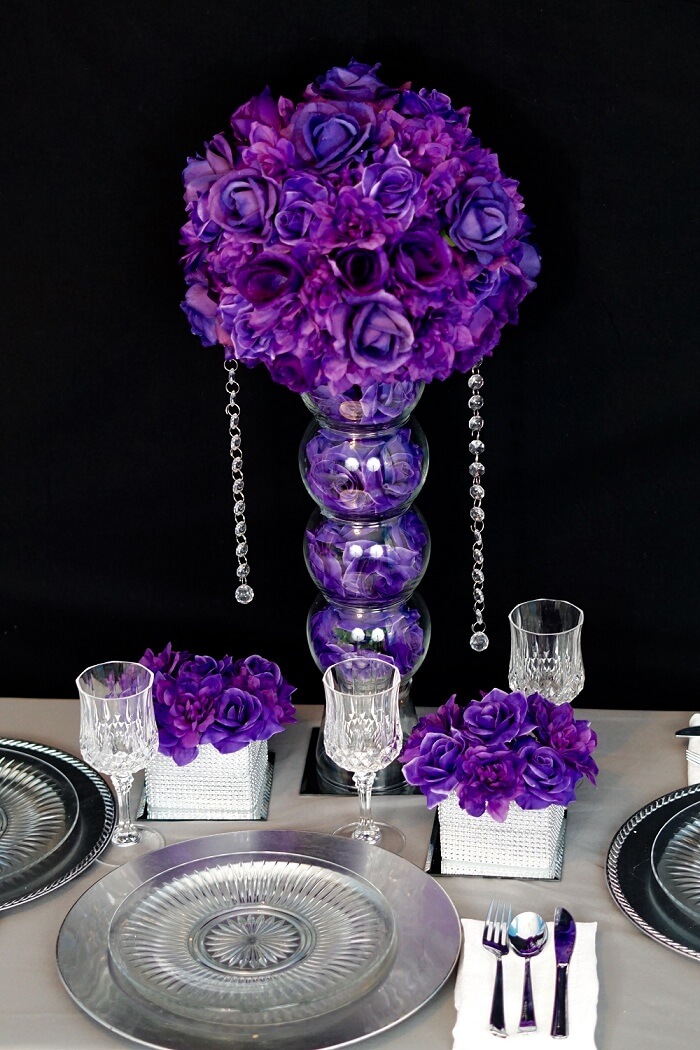 artificial-purple-flower-centrepiece | VERBENA INDIA