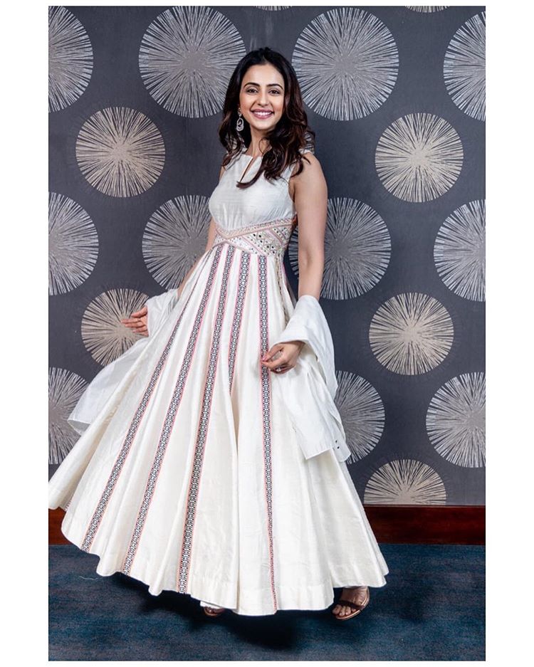Actress Rakul Preet Singh white ethnic gown