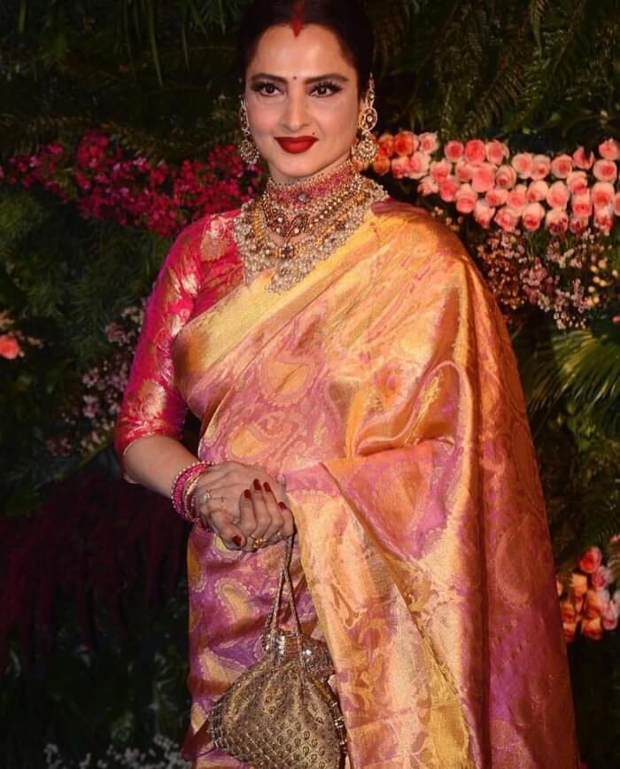 Rekha The Timeless Beauty In a wedding Reception Verbena Shaadidukaan